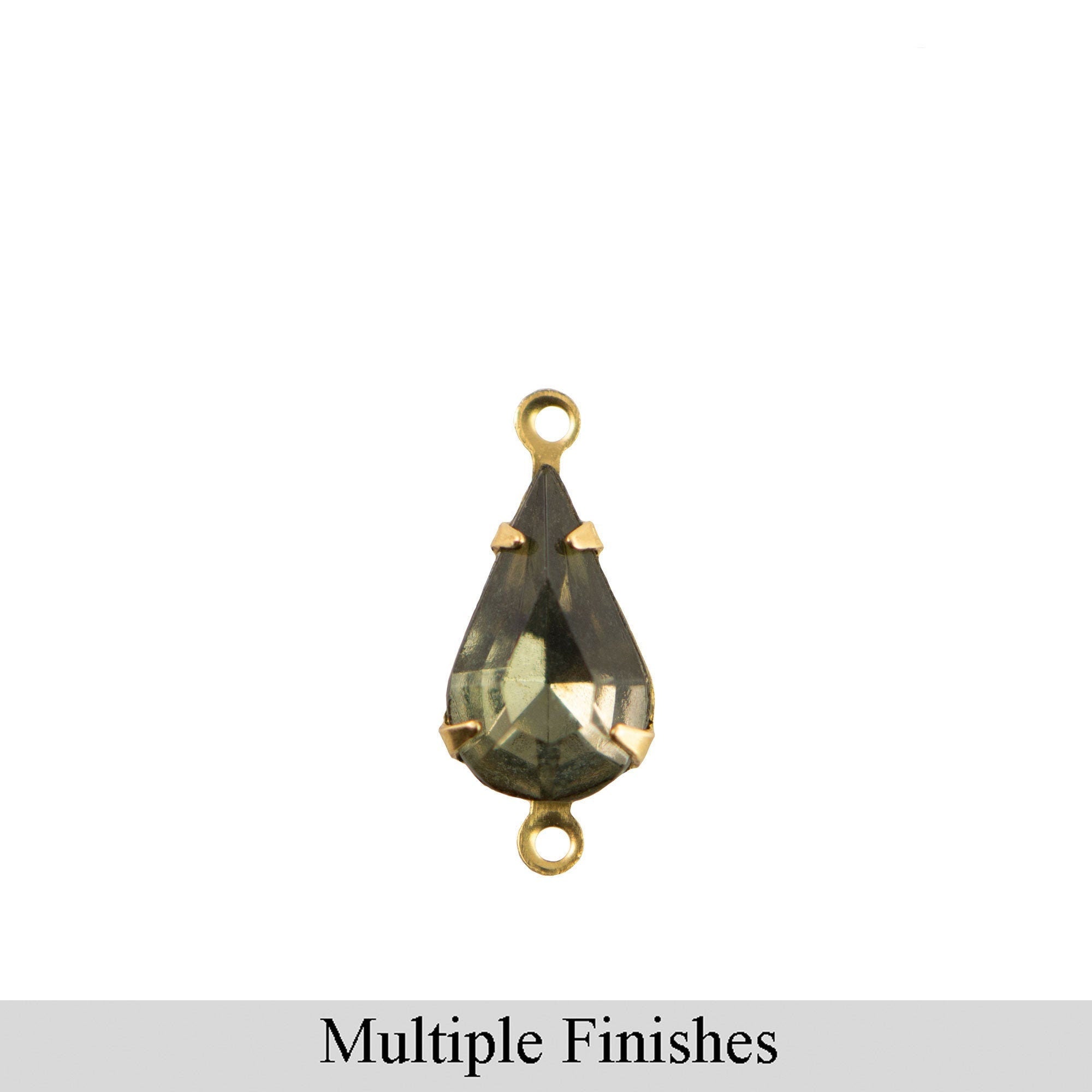 13x8mm Black Diamond Faceted Glass Teardrop Stone in 2 Loop Setting