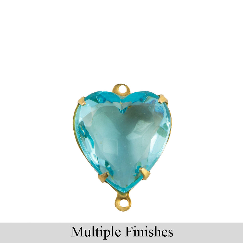 15mm Aquamarine Faceted Glass Heart Stone in 2 Loop Open Back Setting