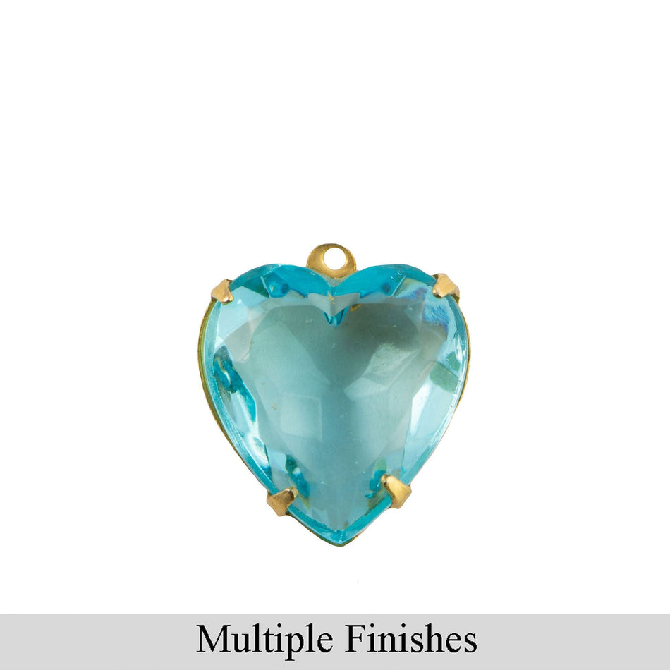 15mm Aquamarine Faceted Glass Heart Stone in 1 Loop Open Back Setting