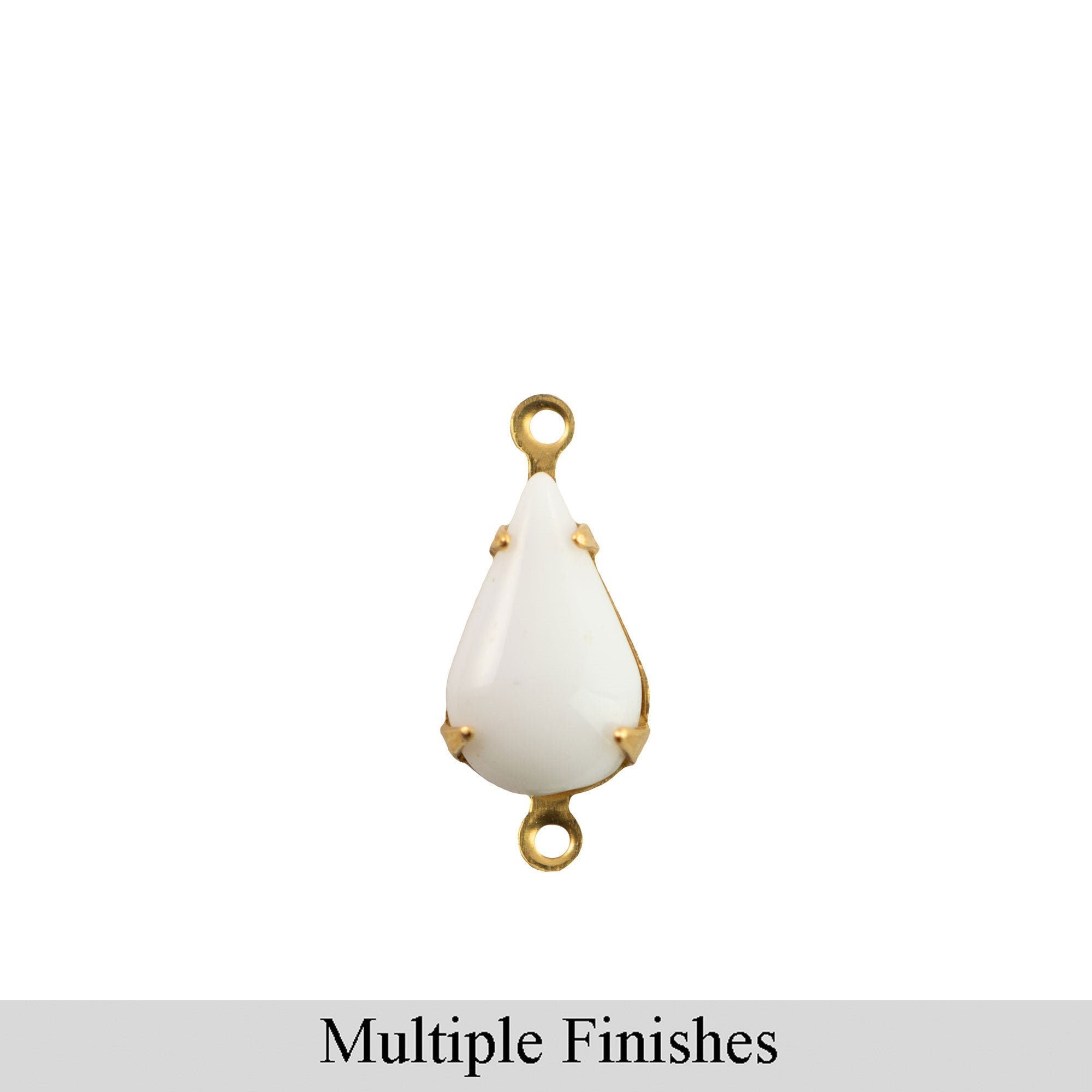 13x8mm White Glass Teardrop Stone in 2 Loop Setting