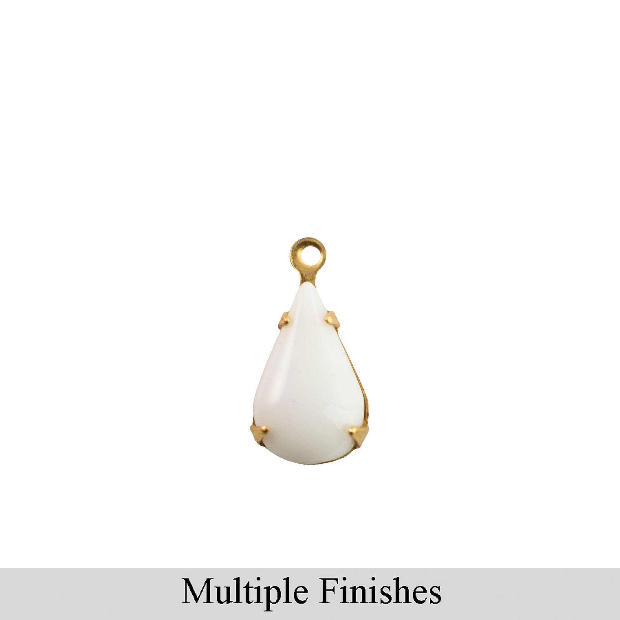 13x8mm White Glass Teardrop Stone in 1 Loop Setting