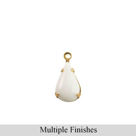 13x8mm White Glass Teardrop Stone in 1 Loop Setting