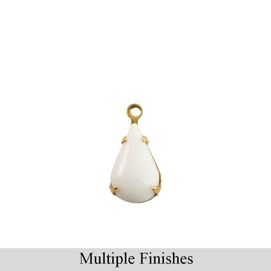 13x8mm White Glass Teardrop Stone in 1 Loop Setting