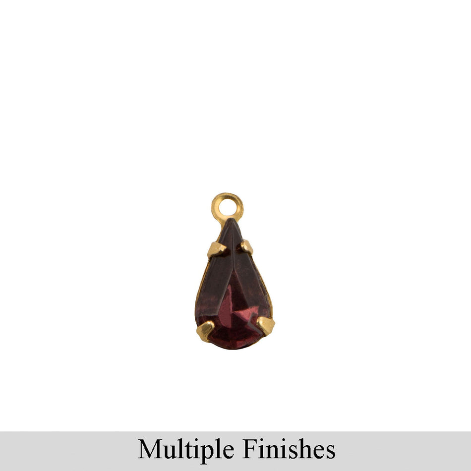 10x6mm Amethyst Faceted Glass Teardrop Stone in 1 Loop Setting