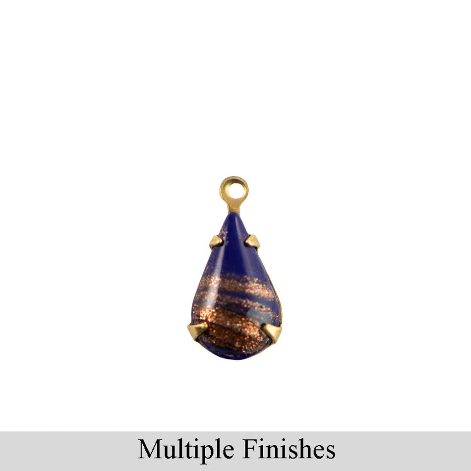 13x8mm Blue Goldstone Glass Teardrop Stone in 1 Loop Setting
