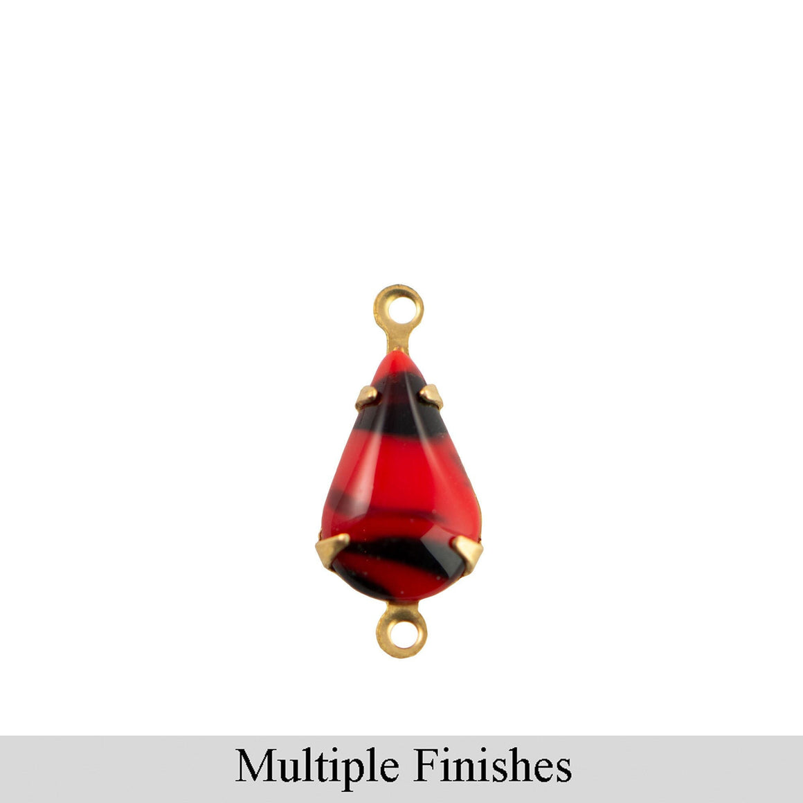 13x8mm Red/Black Glass Teardrop Stone in 2 Loop Setting