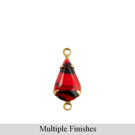 13x8mm Red/Black Glass Teardrop Stone in 2 Loop Setting