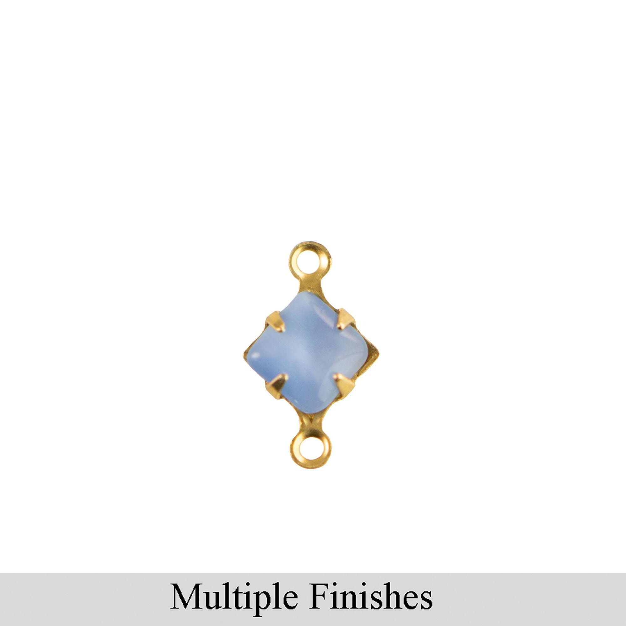 6mm Light Blue Moonglow Glass Square Stone in 2 Loop Setting