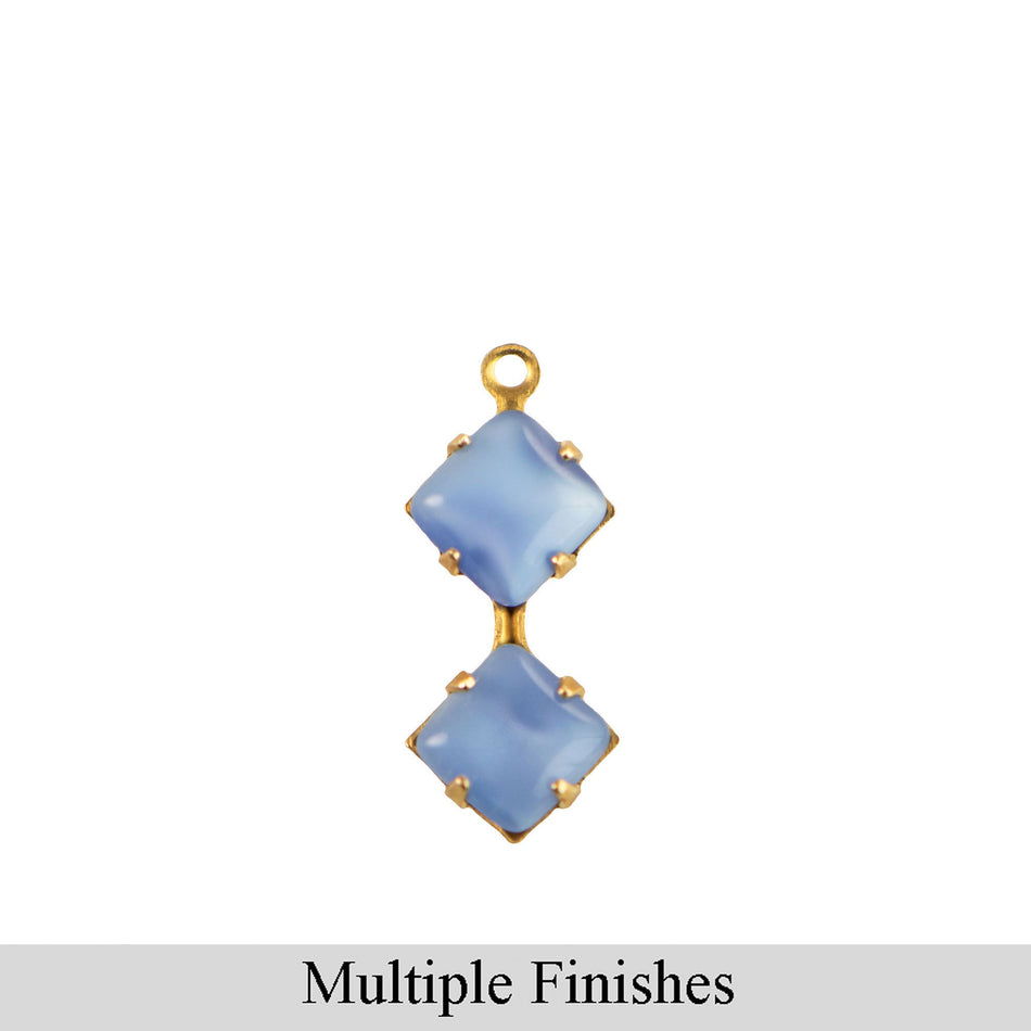 6mm Light Blue Moonglow Glass Square Stone in 1 Loop Double Setting