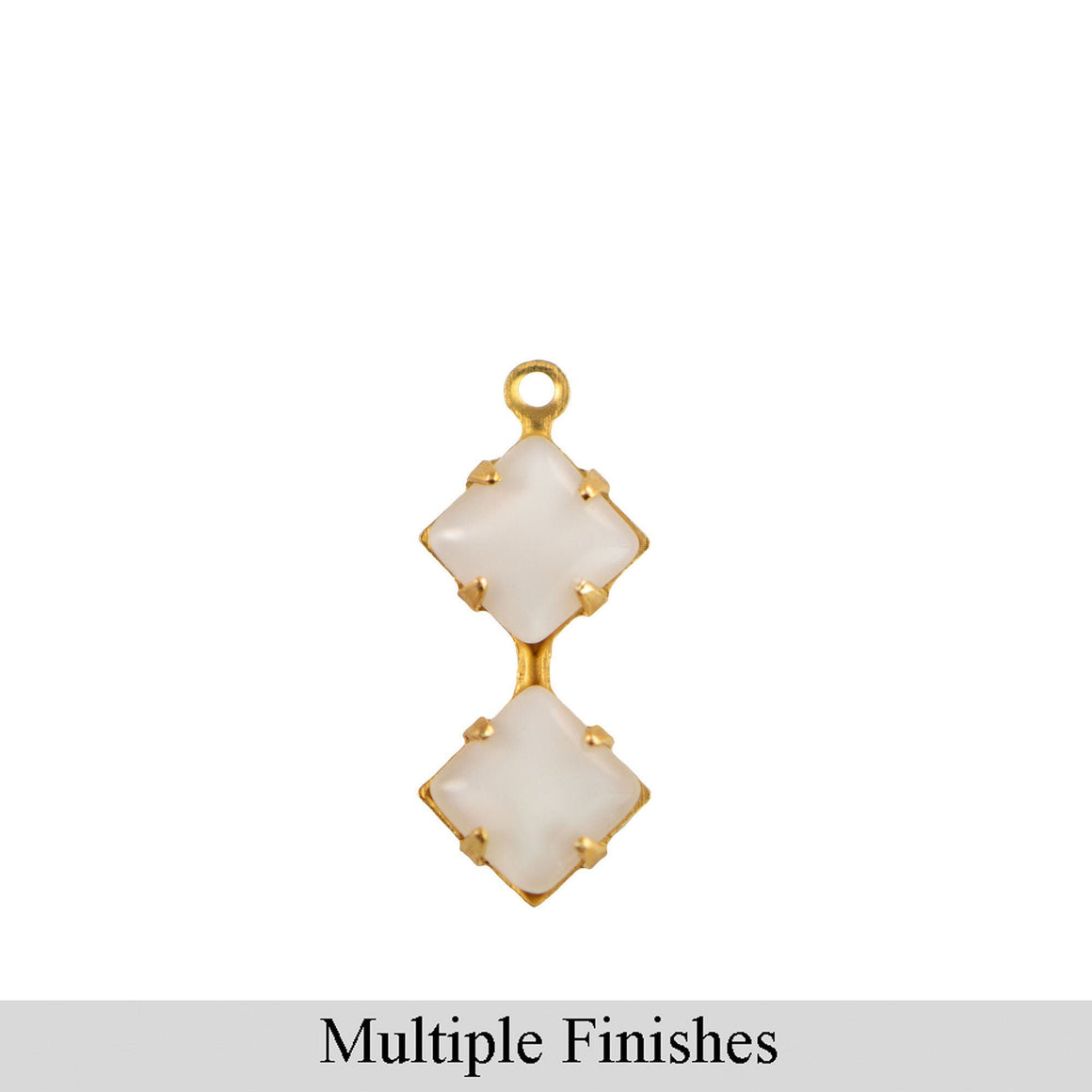 6mm White Moonglow Glass Square Stone in 1 Loop Double Setting