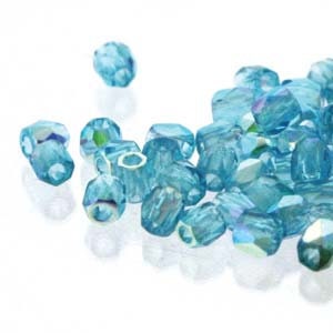 2mm Aqua AB True 2 Czech Faceted Fire Polished Glass Beads (2g)