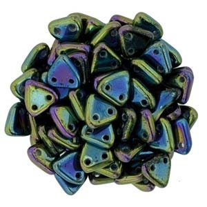 6mm Iris Green CzechMates Triangle 2 Hole Glass Beads Approx. 9g Tube