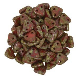 6mm Opaque Red Picasso CzechMates Triangle 2 Hole Glass Beads Approx. 9g Tube