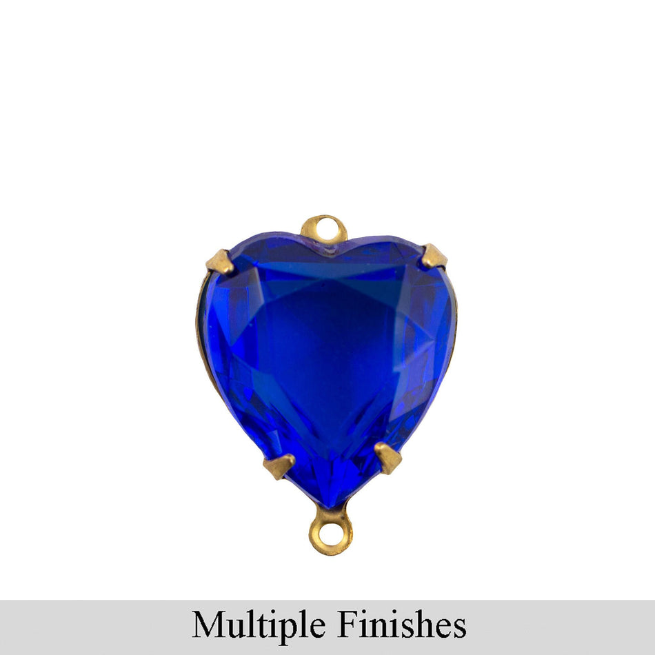 15mm Sapphire Faceted Glass Heart Stone in 2 Loop Open Back Setting