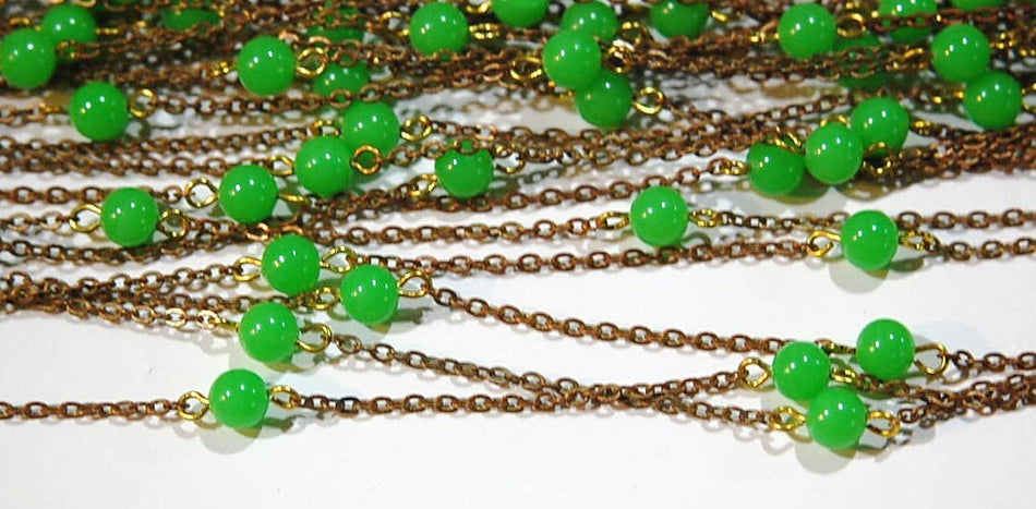 Vintage Green Plastic Beaded Chain Japan chn065B