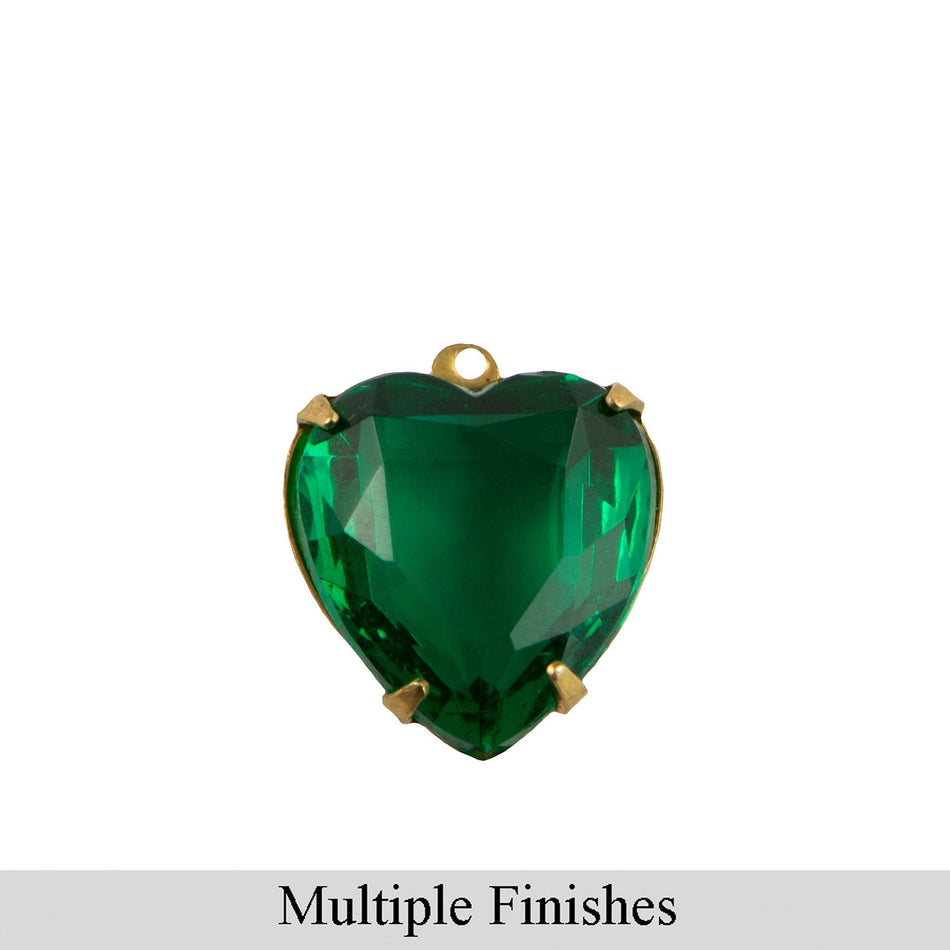 15mm Emerald Faceted Glass Heart Stone in 1 Loop Open Back Setting