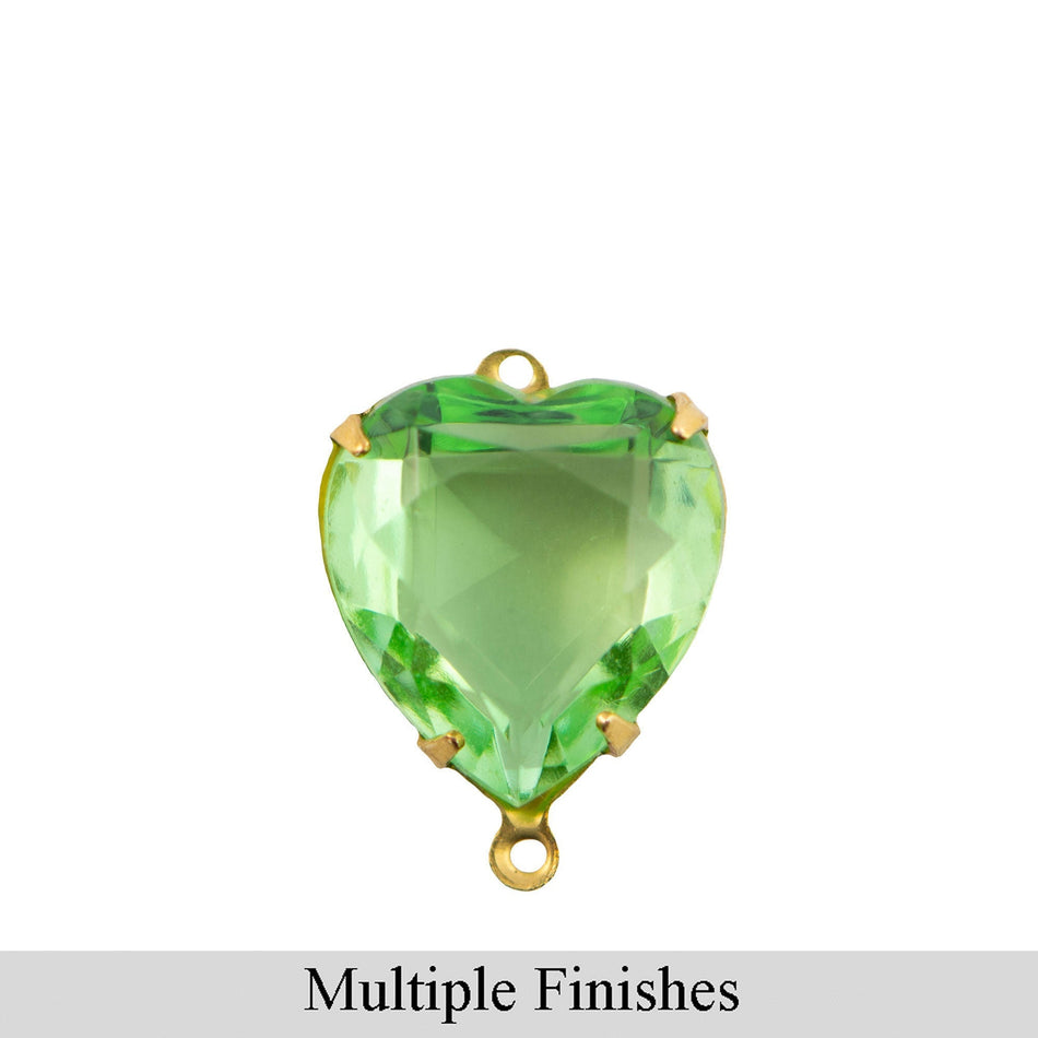 15mm Peridot Faceted Glass Heart Stone in 2 Loop Open Back Setting
