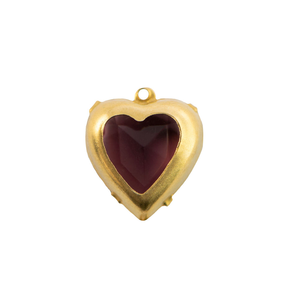 15mm Amethyst Faceted Glass Heart Stone in 1 Loop Open Back Setting