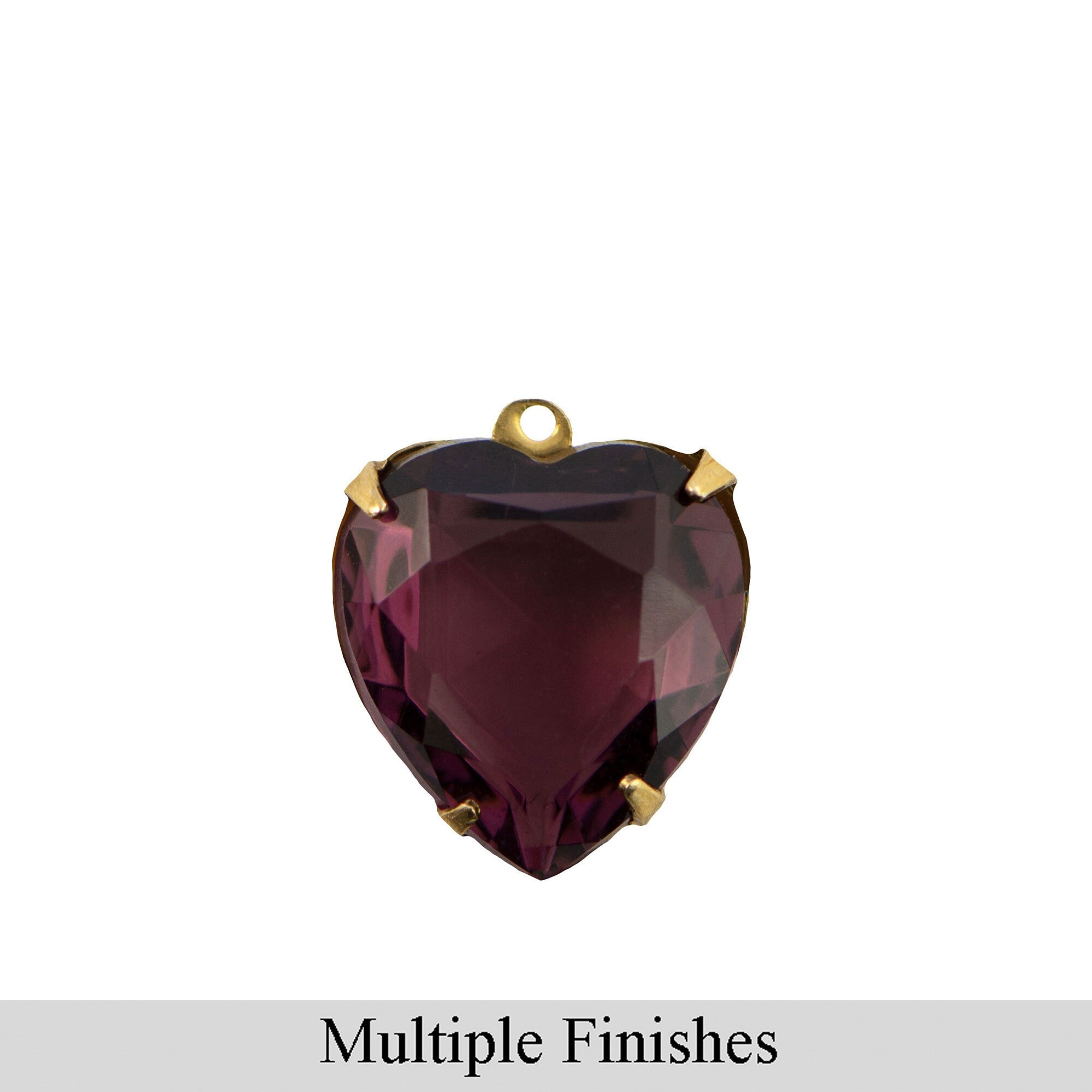 15mm Amethyst Faceted Glass Heart Stone in 1 Loop Open Back Setting