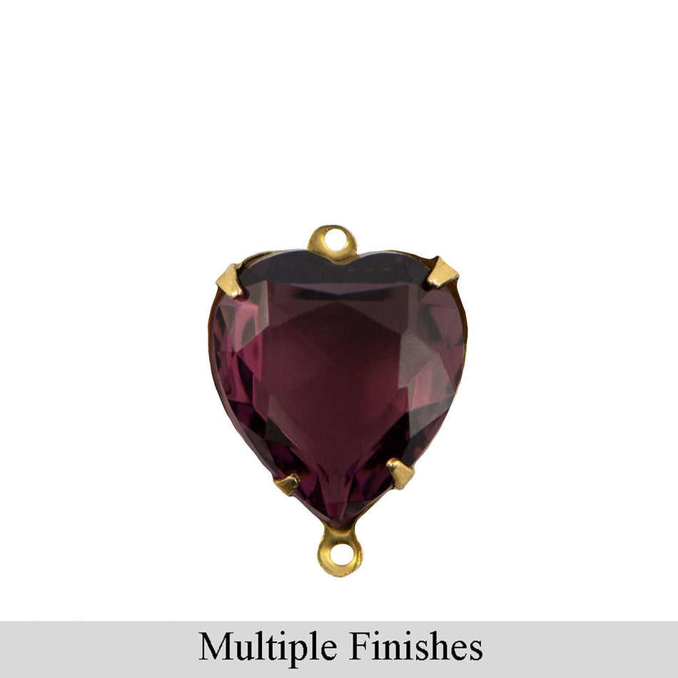 15mm Amethyst Faceted Glass Heart Stone in 2 Loop Open Back Setting
