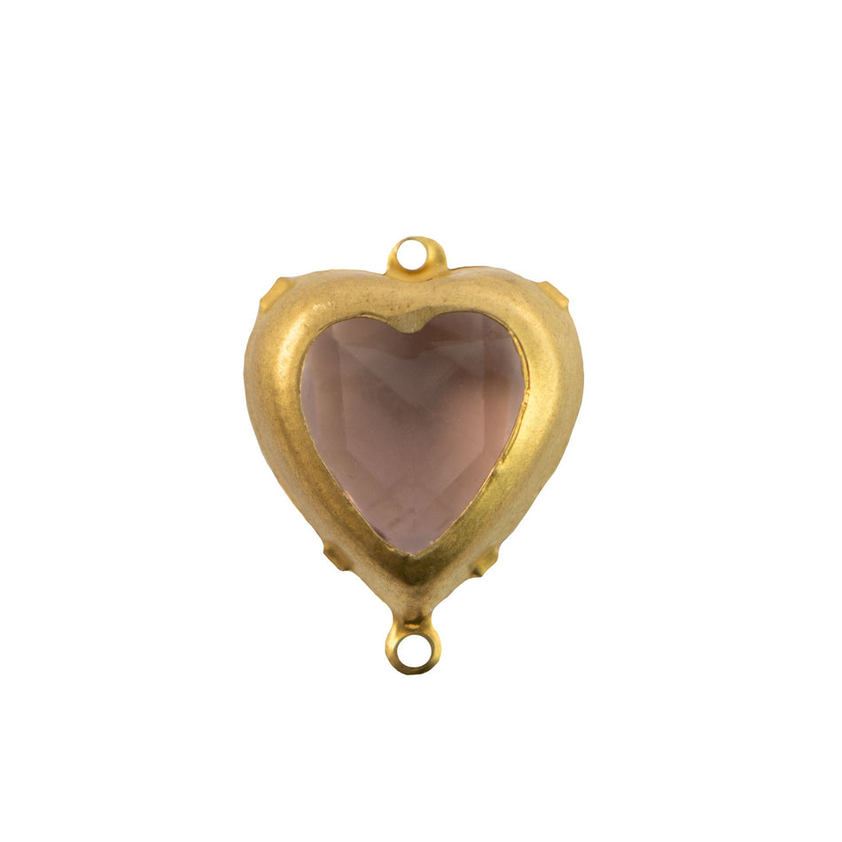 15mm Light Amethyst Faceted Glass Heart Stone in 2 Loop Open Back Setting