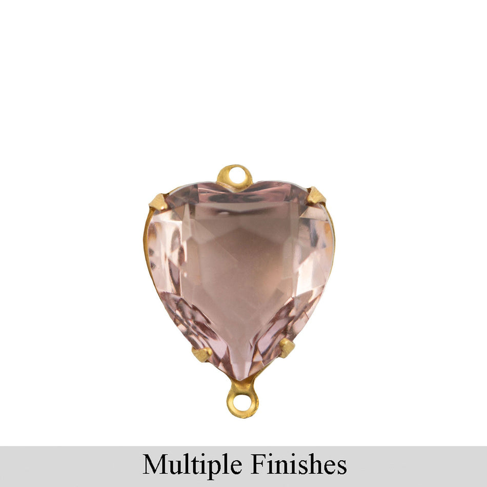 15mm Light Amethyst Faceted Glass Heart Stone in 2 Loop Open Back Setting