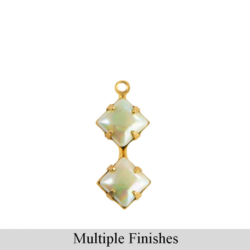6mm Green AB Glass Square Stone in 1 Loop Double Setting