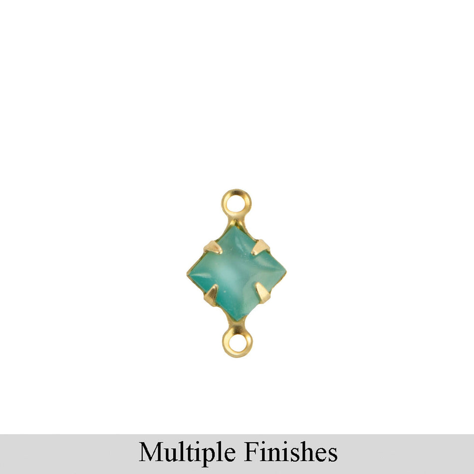 6mm Aqua Moonglow Glass Square Stone in 2 Loop Setting
