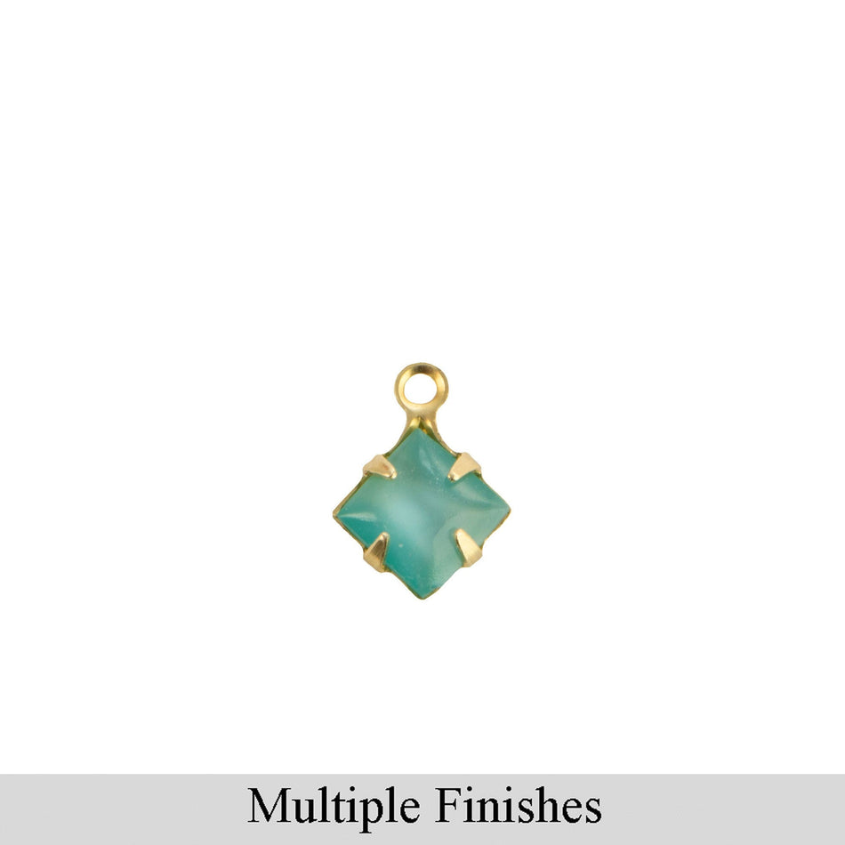 6mm Aqua Moonglow Glass Square Stone in 1 Loop Setting