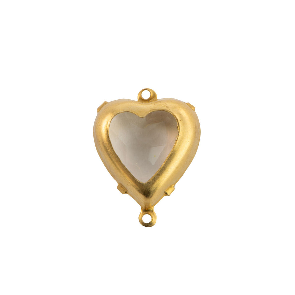 15mm Clear Faceted Glass Heart Stone in 2 Loop Open Back Setting