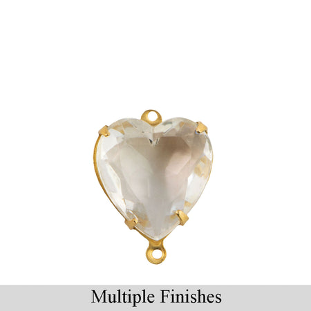 15mm Clear Faceted Glass Heart Stone in 2 Loop Open Back Setting