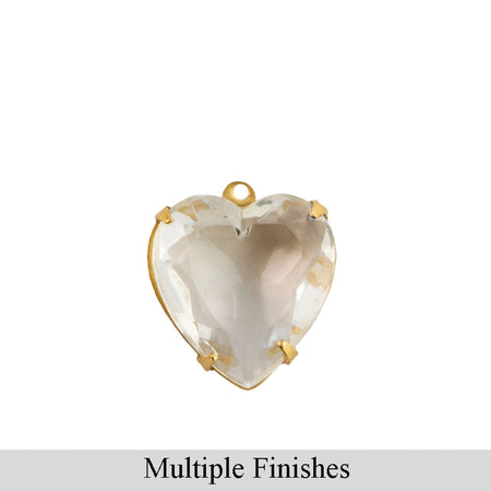 15mm Clear Faceted Glass Heart Stone in 1 Loop Open Back Setting