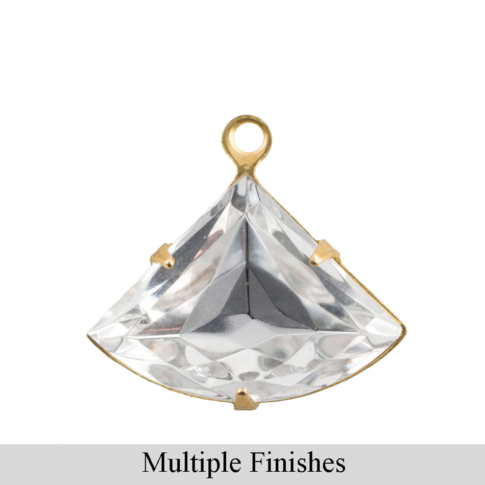 18x13mm Clear Faceted Glass Fan Stone in 1 Loop Setting