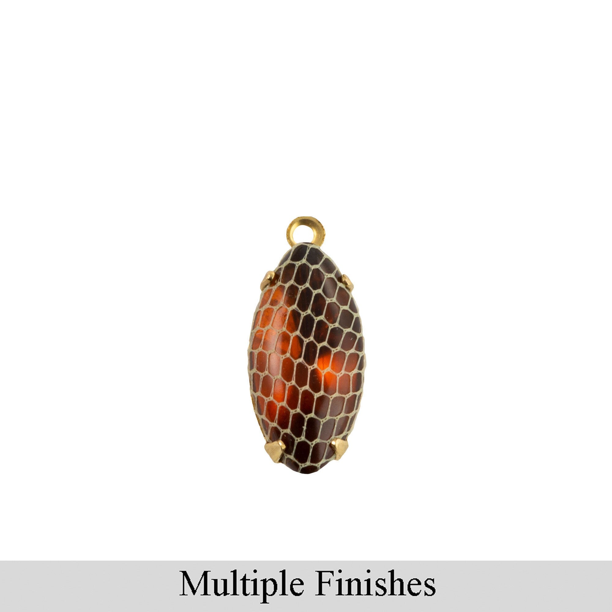 15x7mm Netting Wrapped Topaz Glass Navette Stone in 1 Loop Setting