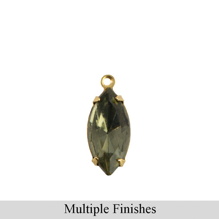 15x7mm Black Diamond Faceted Glass Navette Stone in 1 Loop Setting