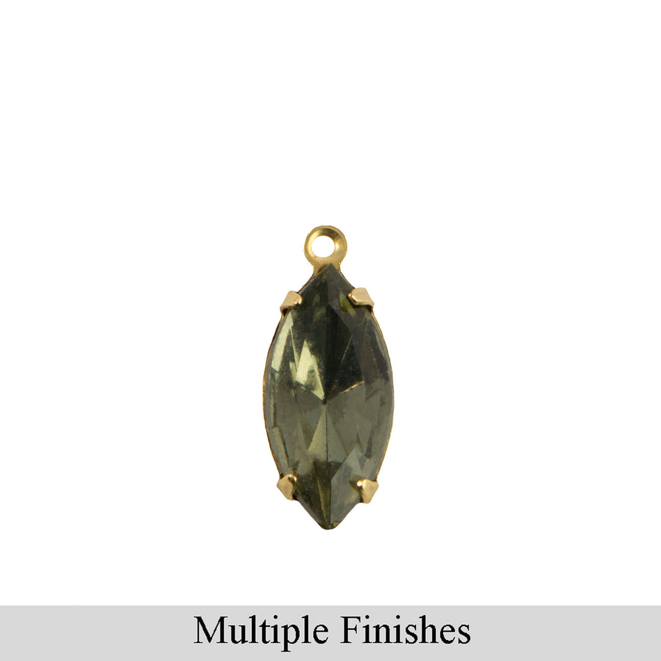 15x7mm Black Diamond Faceted Glass Navette Stone in 1 Loop Setting