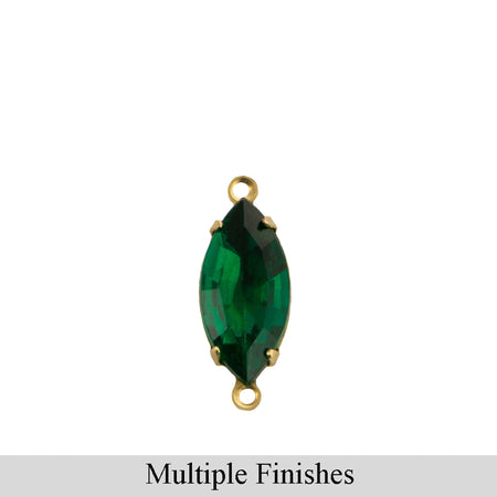 15x7mm Emerald Faceted Glass Navette Stone in 2 Loop Setting