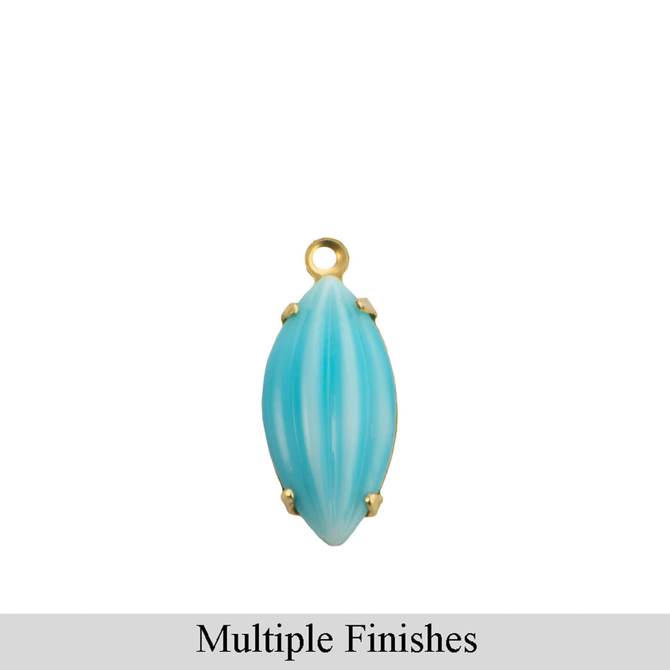15x7mm Blue and White Ribbed Glass Navette Stone in 1 Loop Setting