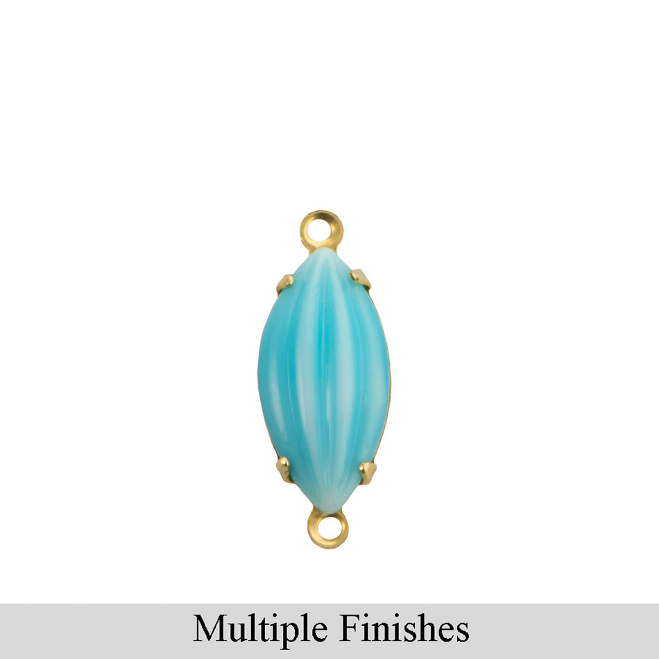 15x7mm Blue and White Ribbed Glass Navette Stone in 2 Loop Setting