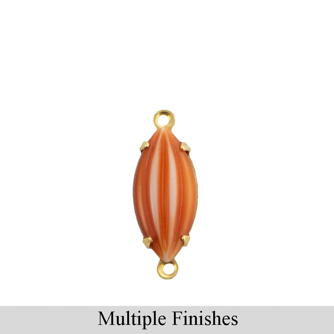 15x7mm Rusty Brown and White Ribbed Glass Navette Stone in 2 Loop Setting