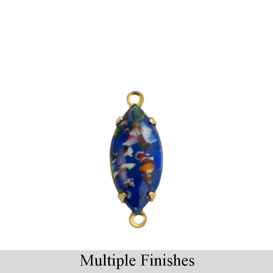 15x7mm Blue Millefiori Faceted Glass Navette Stone in 2 Loop Setting
