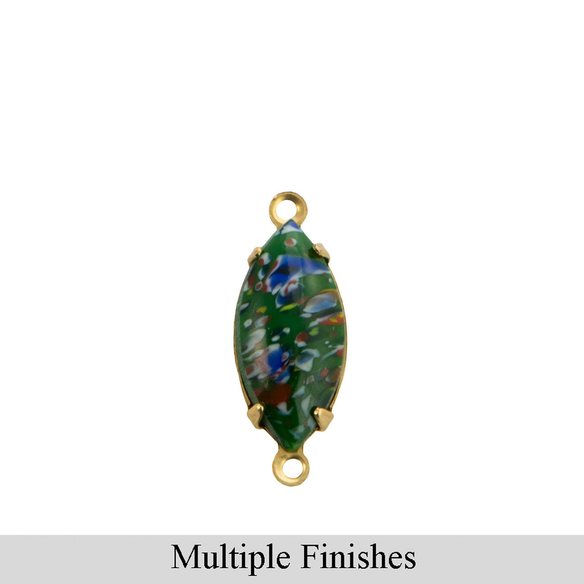 15x7mm Green Millefiori Faceted Glass Navette Stone in 2 Loop Setting