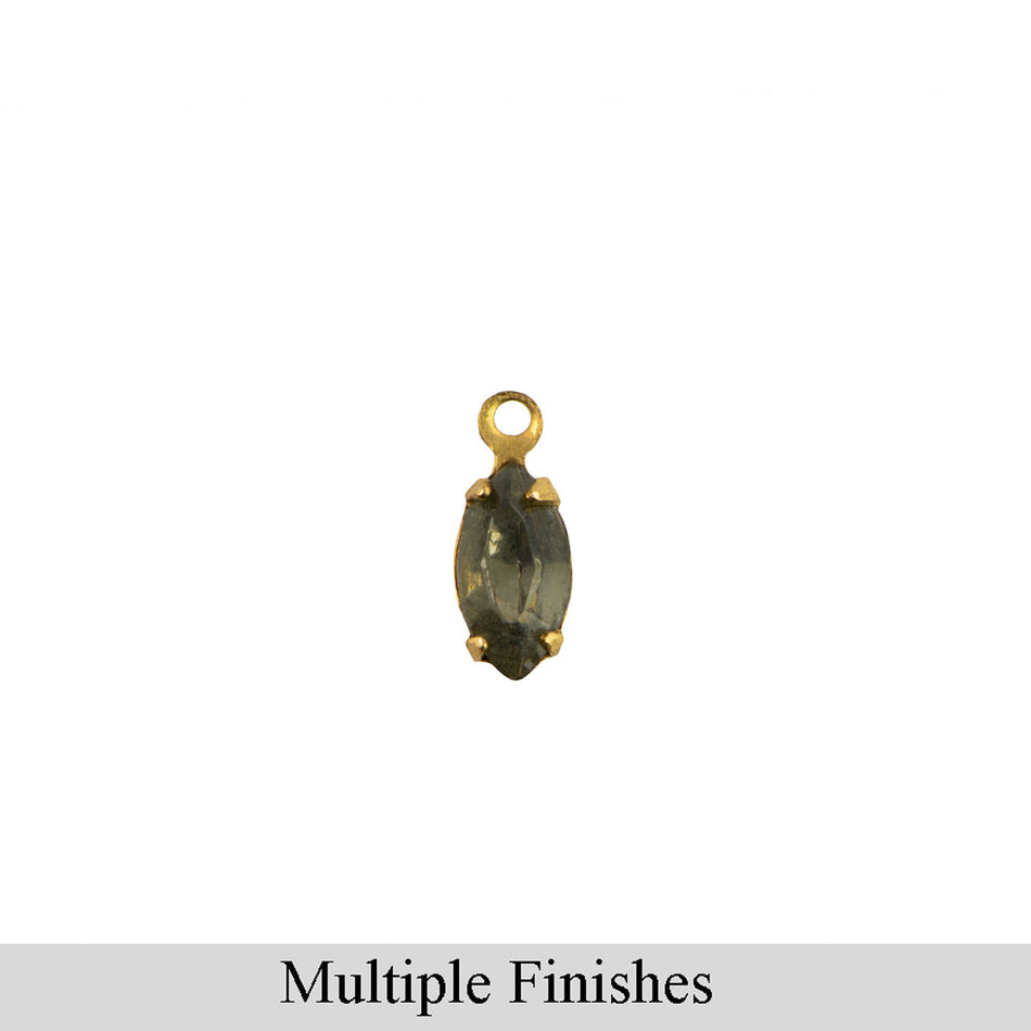 8x4mm Black Diamond Faceted Glass Navette Stone in 1 Loop Setting