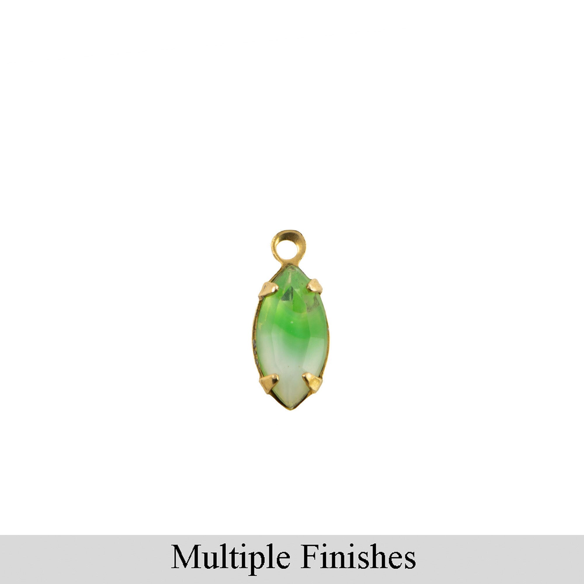 10x5mm Green White Givre Faceted Glass Navette Stone in 1 Loop Setting