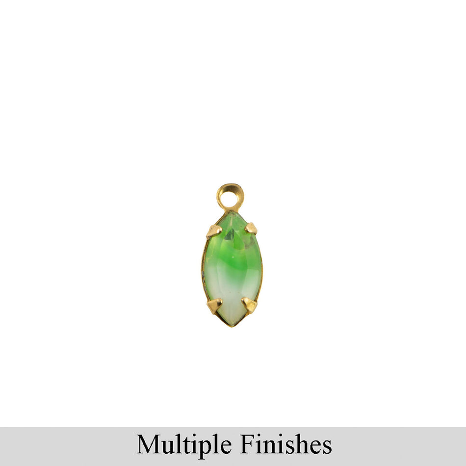 10x5mm Green White Givre Faceted Glass Navette Stone in 1 Loop Setting
