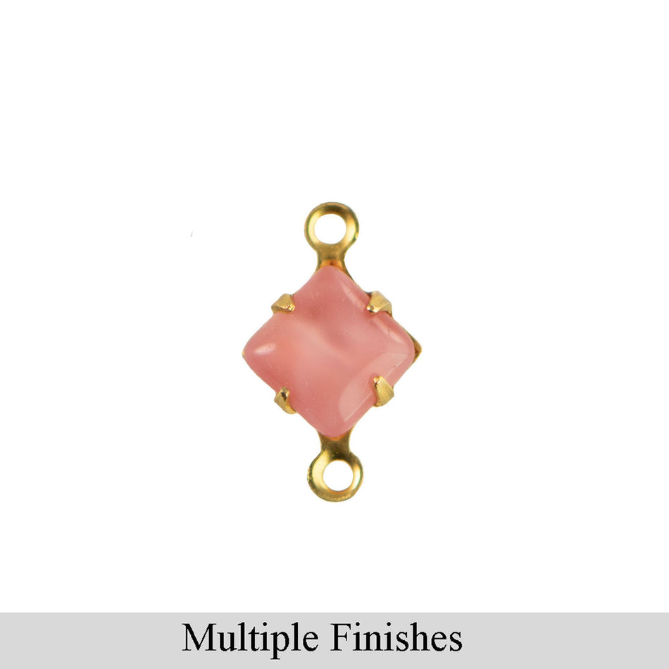 8mm Pink Moonglow Glass Square Stone in 2 Loop Setting