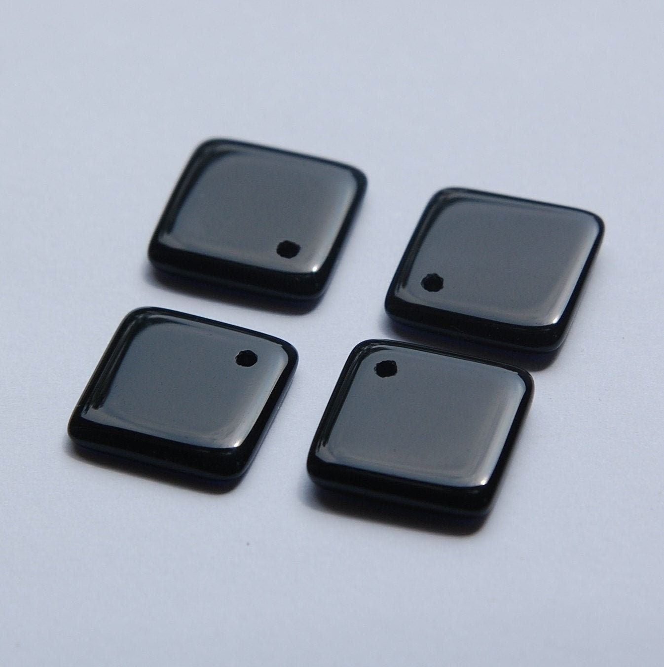 Vintage Black Glass Square Drops Pendants Japan chr096