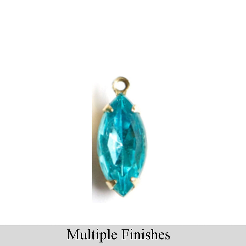 15x7mm Aquamarine Faceted Glass Navette Stone in 1 Loop Setting