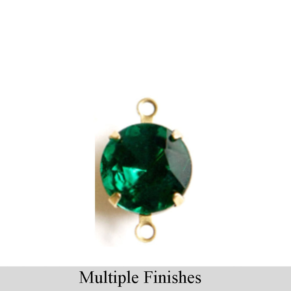48ss Emerald Faceted Glass Round Stone in 2 Loop Setting
