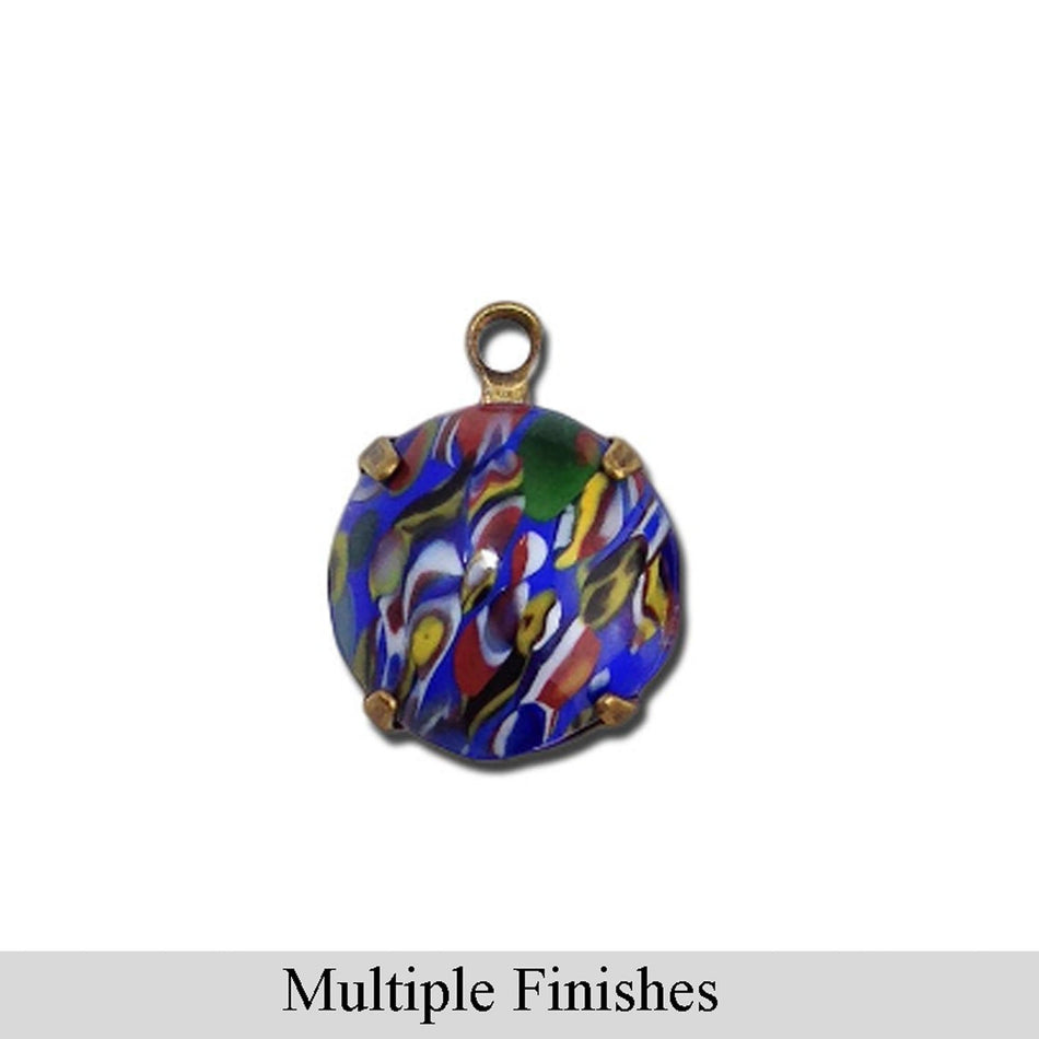 48ss Blue Millefiori Glass Round Stone in 1 Loop Setting
